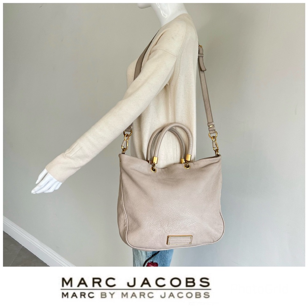 MARC by MARC JACOBS Oat Cream Pebbled Leather Crossbody  Shoulder Tote Hobo Bag
